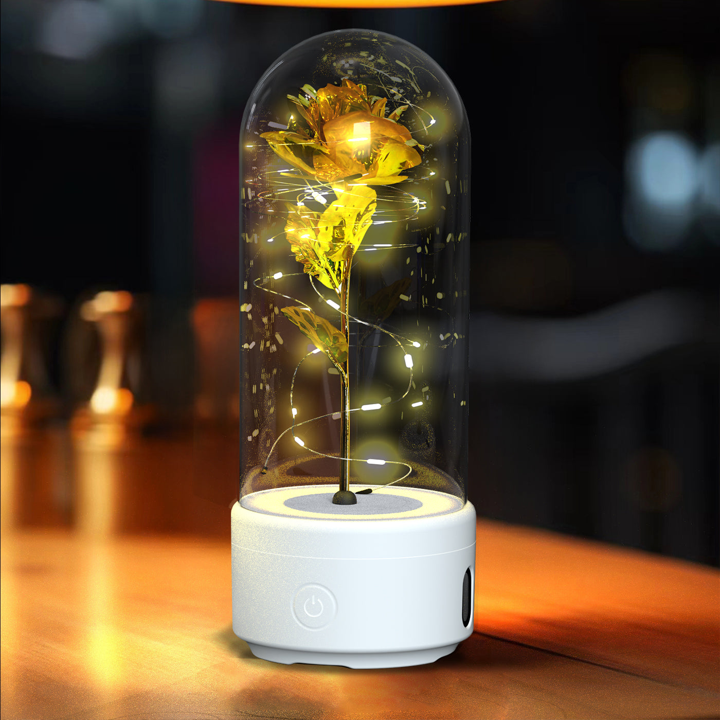 Leuchtende Rose im Glas mit LED + Bluetooth Lautsprecher